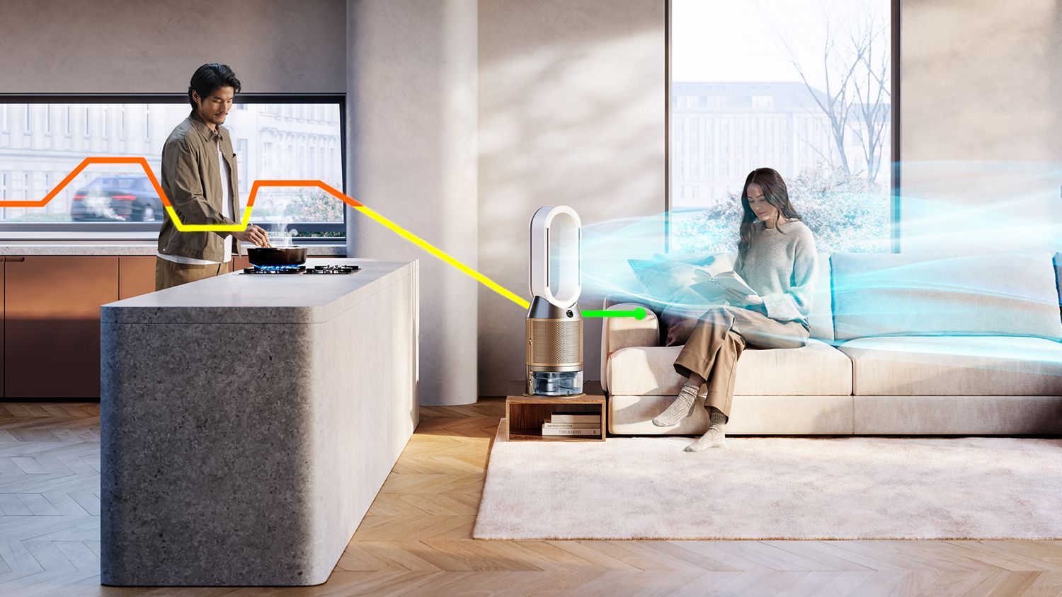 Очиститель, увлажнитель и вентилятор Dyson Purifier Humidify+Cool PH2 De-NOx PH05, белый/золотой
