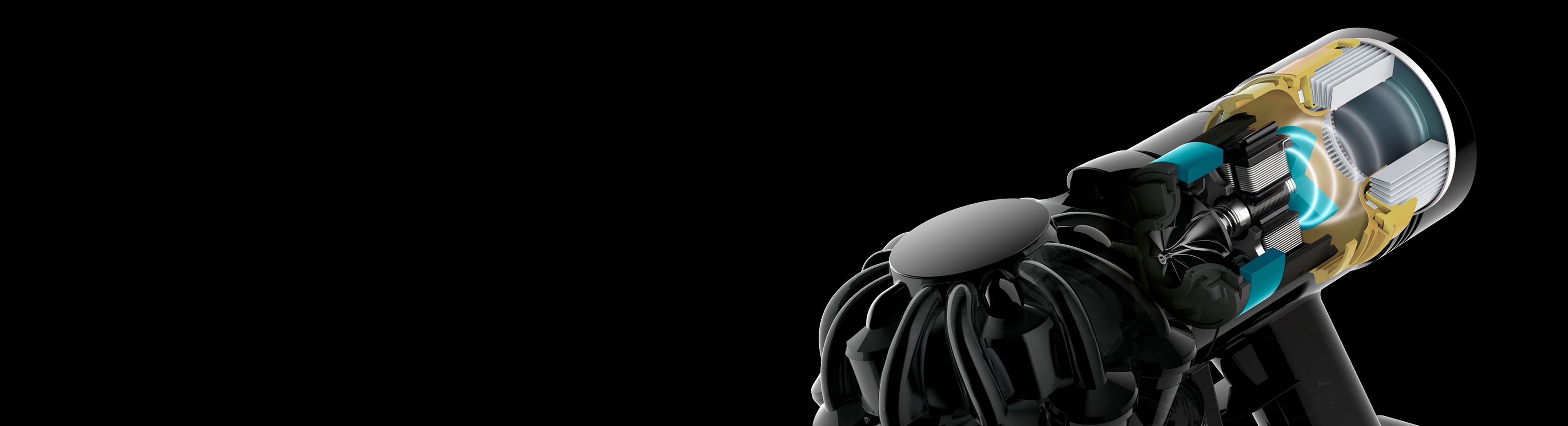 Схема в разрезе показывает технологию шумоподавления внутри пылесоса Dyson Car+Boat.