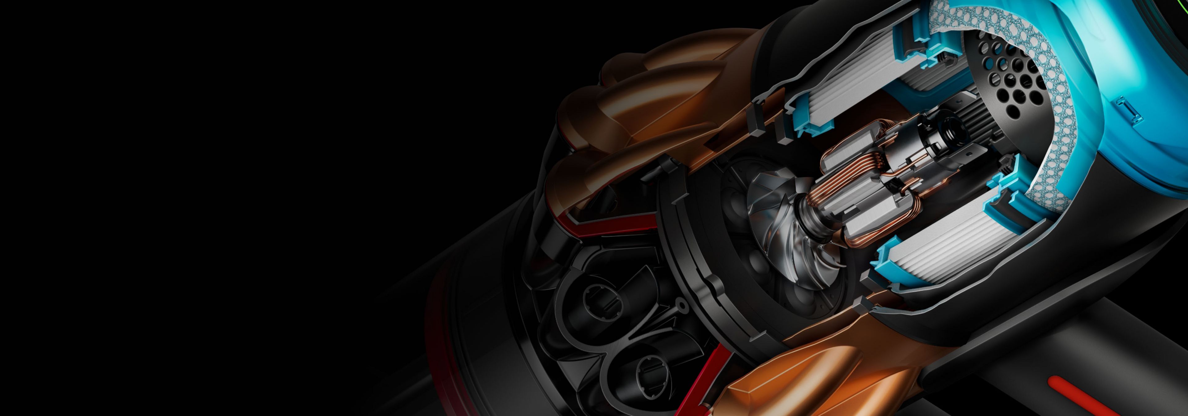 Мощный цифровой двигатель Dyson Hyperdymium 900w внутри пылесоса Dyson.